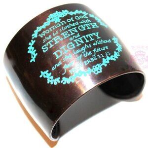 Woman of God Proverbs 31 Strength Dignity Antique Bronze Patina Cuff Bracelet